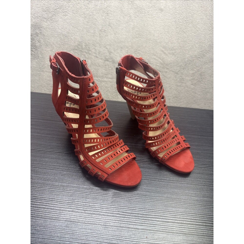 Vince Camuto Womens Sandal Red Sz 7 Red Suede Cutouts Bootie Cone Heel